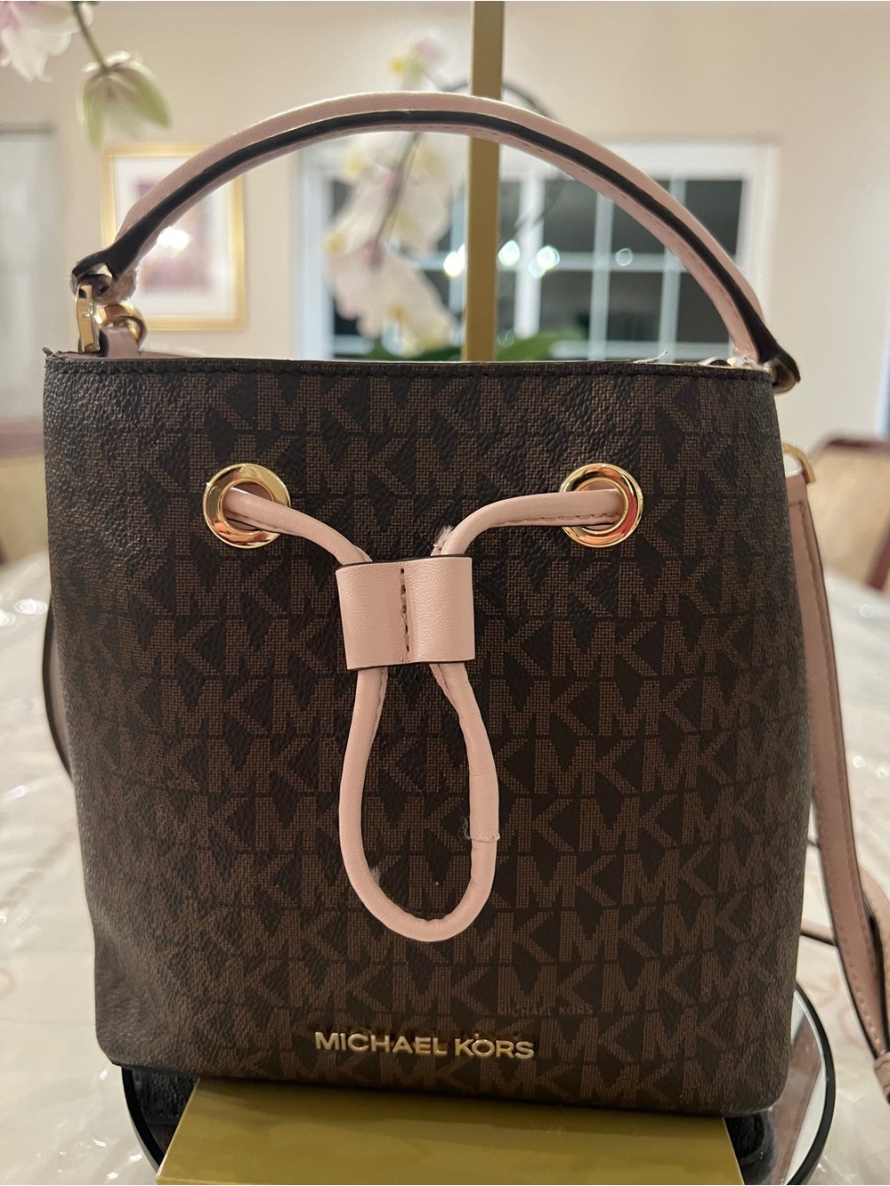 Michael Kors Signature Bucket Crossbody Bag & Wallet Set Blush Pink Brown MK - Picture 3 of 13